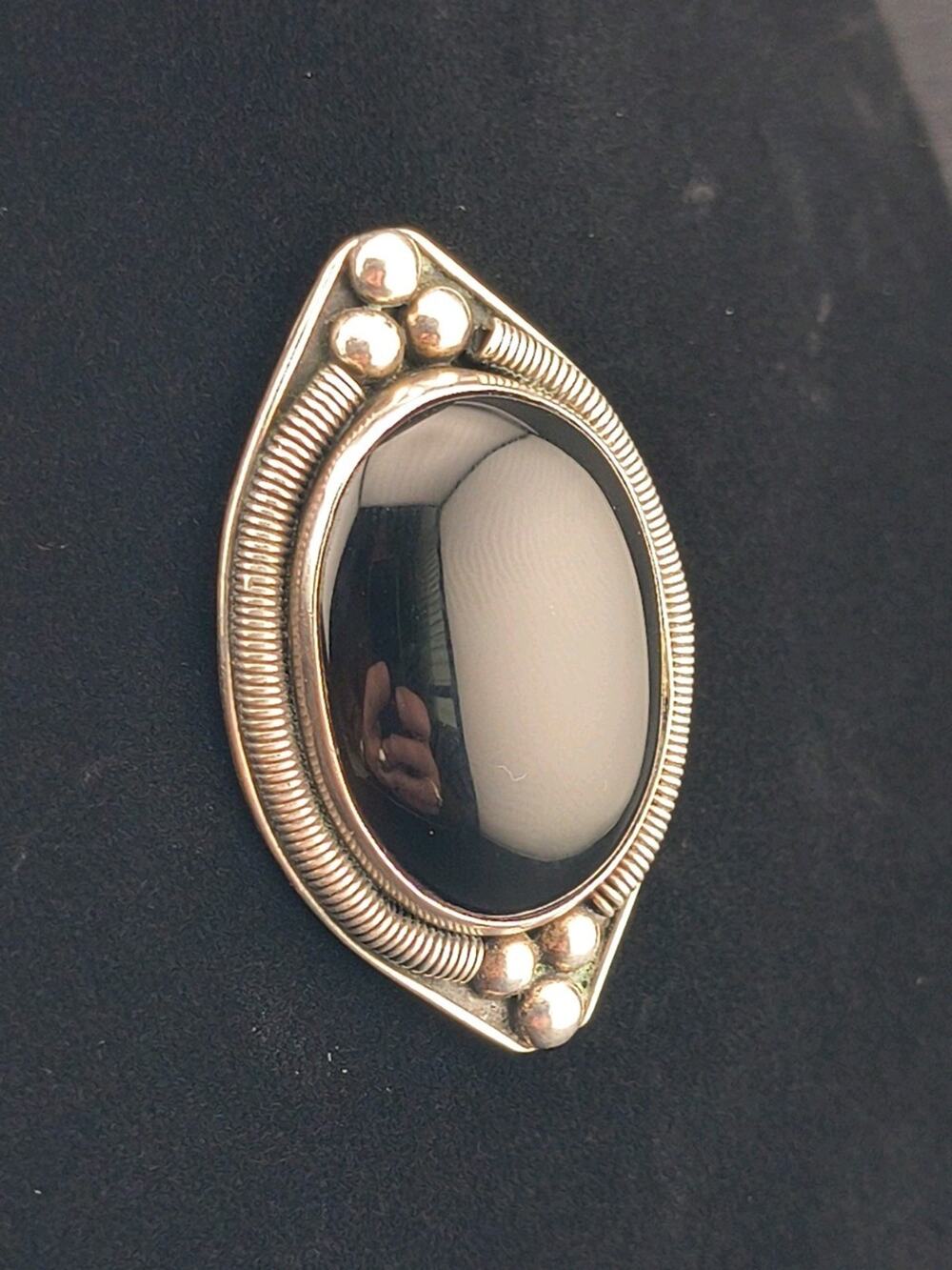 Vintage 925 Sterling Silver Black Onyx Oval Brooch Pin 18g Gothic Dark Academia